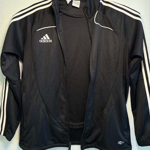 Women’s Adidas Climacool365 Full Zip Striped Sleeve Black Jacket W Pockets Sz L - Picture 1 of 9